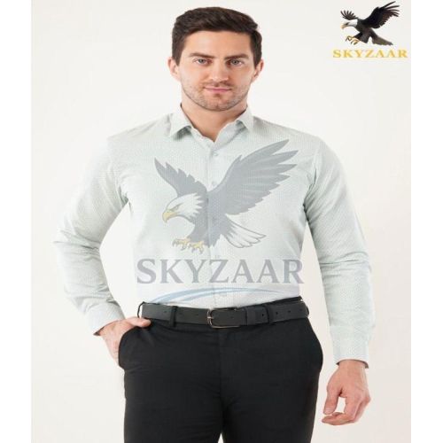 Mens Light Olive Green Cotton DOT Printed Full Sleeve Shirt