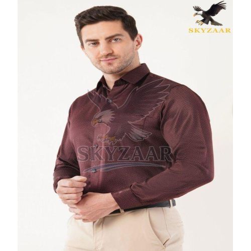 Mens Maroon DOT Printed Cotton Full Sleeve Shirt