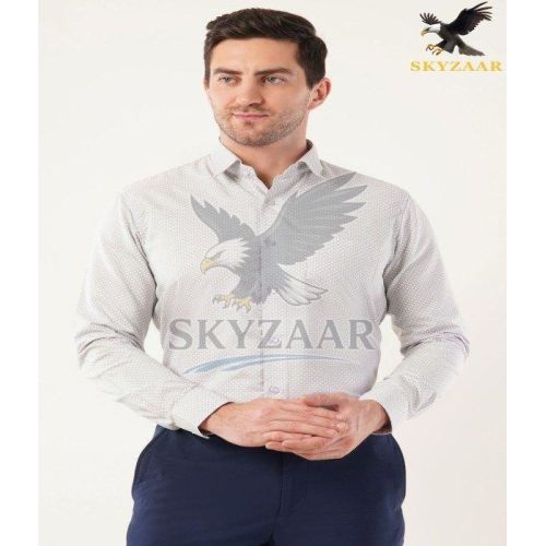 Mens Off White Cotton DOT Printed Full Sleeve Shirt