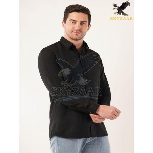 Mens Plain Black Semi Formal Cotton Shirt