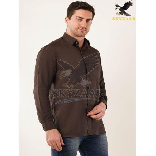 Mens Plain Brown Semi Formal Full Sleeve Cotton Shirt