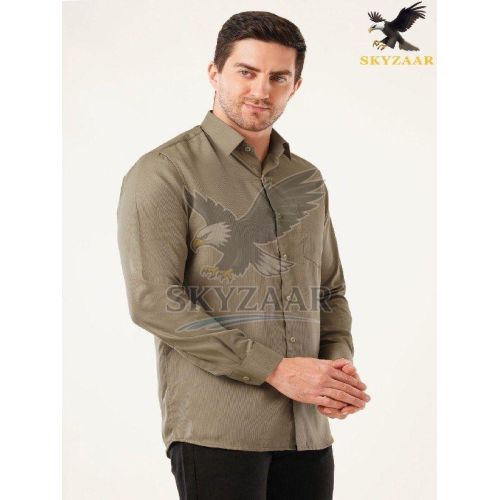 Mens Plain Dusty Olive Full Sleeve Cotton Shirt