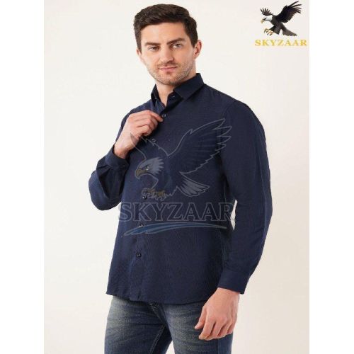 Mens Plain Navy Blue Semi Formal Cotton Shirt