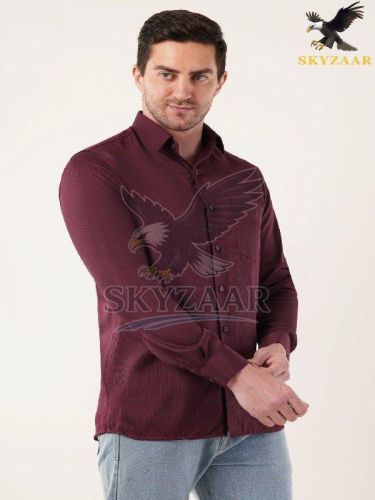 Mens Regular Fit Plain Maroon Full Sleeve Cotton Shirt