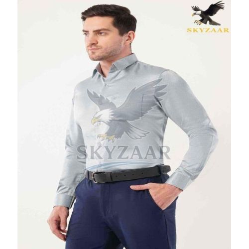 Mens Semi Formal Silver White Cotton Shirt