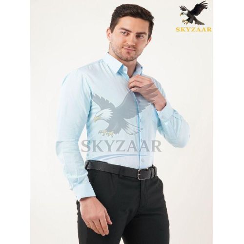 Mens Semi Formal Sky Blue Cotton Shirt