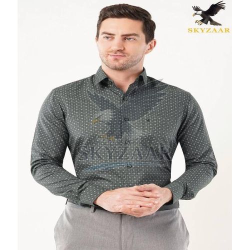 Mens Trendy Grey Printed Cotton Full Sleeve Shirt