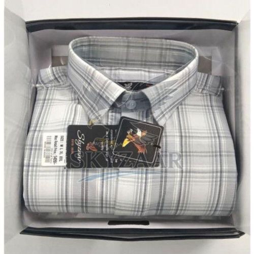 Mens White and Grey Full Sleeve Cotton Check Shirt