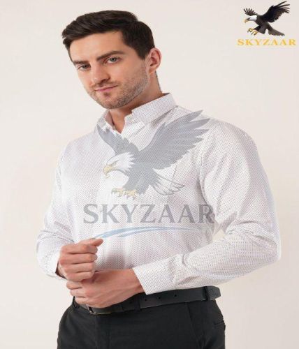 Mens White DOT Printed Cotton Full Sleeve Shirt