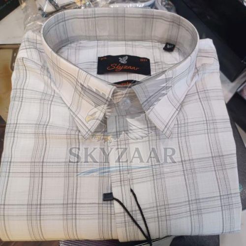 Mens White Full Sleeve Cotton Check Shirt