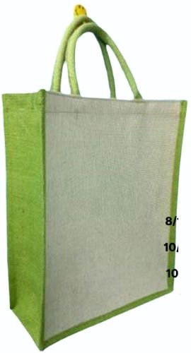 Green White Plain Jute Shopping Bag