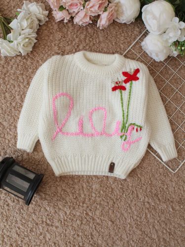 Floral Script Crochet Baby Sweater
