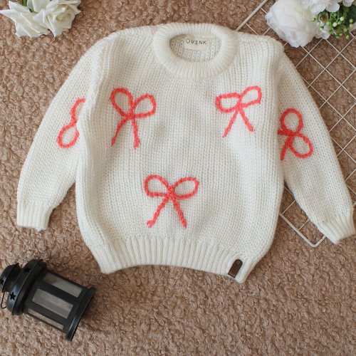 Hand Knitted Full Sleeves Bow Detailed Sweater