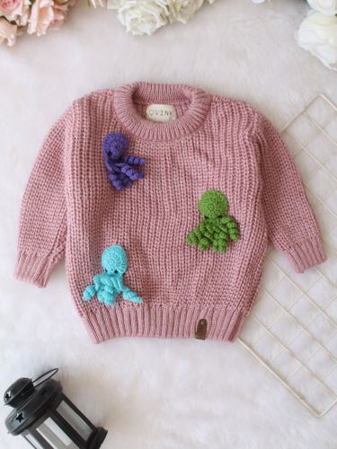 Octopus Applique Crochet Baby Sweater
