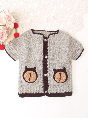 Teddy Pocket Crochet Baby Cardigan