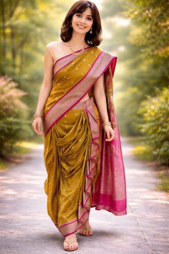 Ladies Mustard Pink Soft Silk Saree