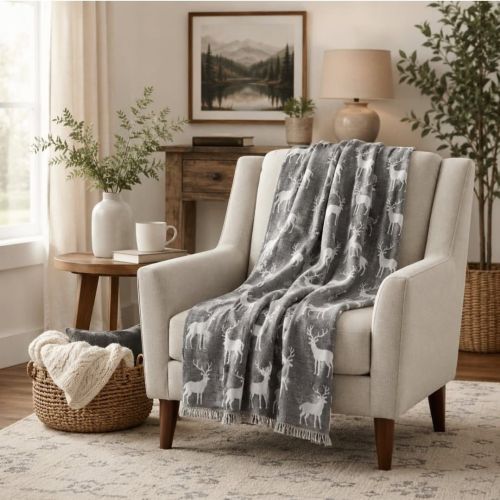 Deer Pattern Woven Throw Blanket
