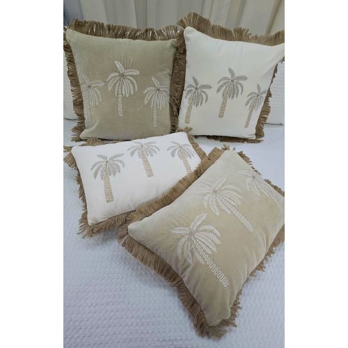 Palm Tree Embroidered Fringe Cushion Cover