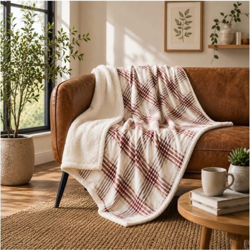 Plaid Sherpa Throw Blanket