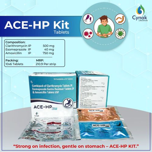 Ace HP Kit Clarithromycin Esomeprazole Gastro Resistant Amoxycillin Tablets