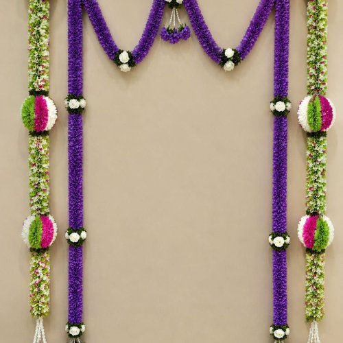 Premium Artificial Flower Door Toran Hanging | Purple &AMP; White Floral Entrance Decor | Wedding Mandap