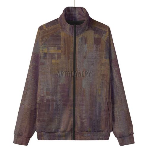 Mens Brown Abstract Texture Stand Collar Jacket