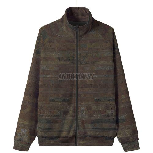 Mens Earth Tone Mosaic Texture Terra Stand Collar Jacket
