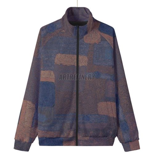 Mens Indigo Abstract Jacquard Texture Stand Collar Jacket