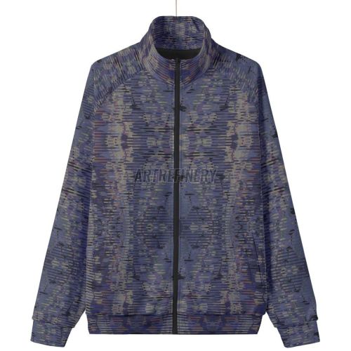 Mens Navy Blue Abstract Stand Collar Jacket