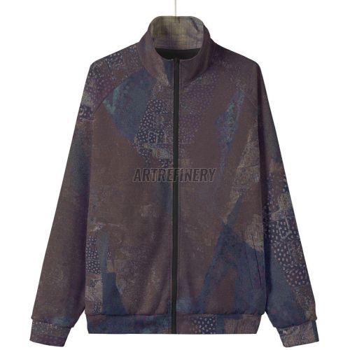 Mens Purple Abstract Patchwork Stand Collar Jacket