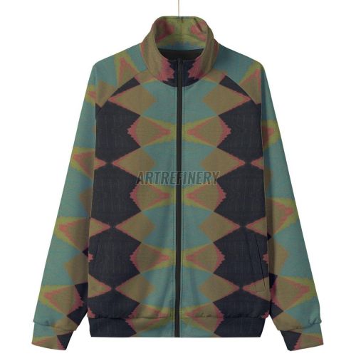 Mens Teal Geometric Harlequin Stand Collar Jacket