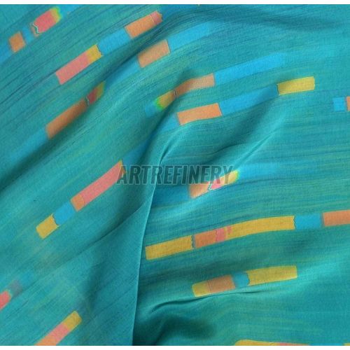 Orange Bands On Aqua Printed Fabric