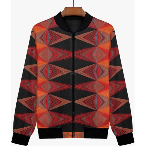 Womens Bold Orange Black Diamond Texture Bomber Jacket