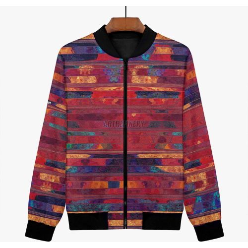 Womens Crimson Brushstroke Art Bomber Jacket