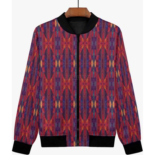 Womens Magenta Blue Painted Flame Bomber Jacket