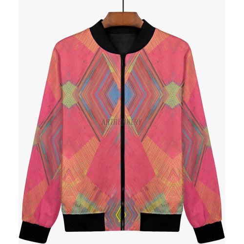Womens Magenta Multi Tonal Mosaic Bomber Jacket