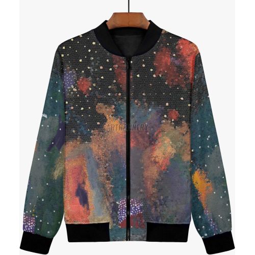Womens Midnight Amber Celestial Mosaic Bomber Jacket