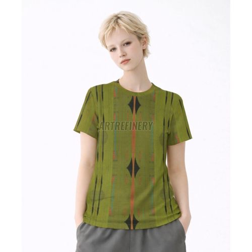 Womens Olive Green Geometric Cotton T-Shirt