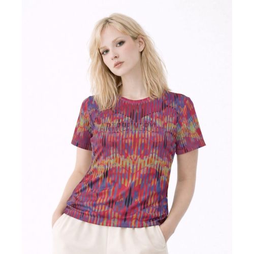 Womens Purple Red Geometric Glitch Pattern Cotton T-Shirt