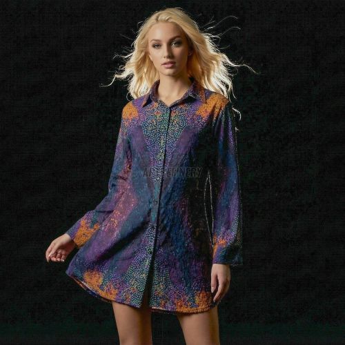 Womens Purple Teal Abstract Print Shirt