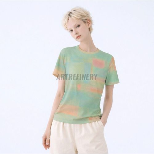 Womens Teal Apricot Abstract Cotton T-Shirt