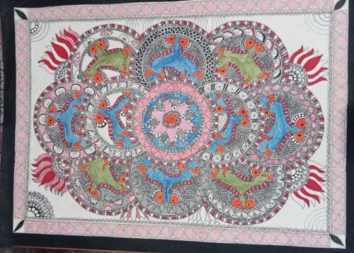 Fish Floral Pattern Madhubani Mithila Painting
