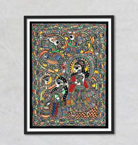 Krishna Radha Folk Mithila Painting