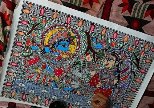 Radha Krishna Traditional Madhubani Painting