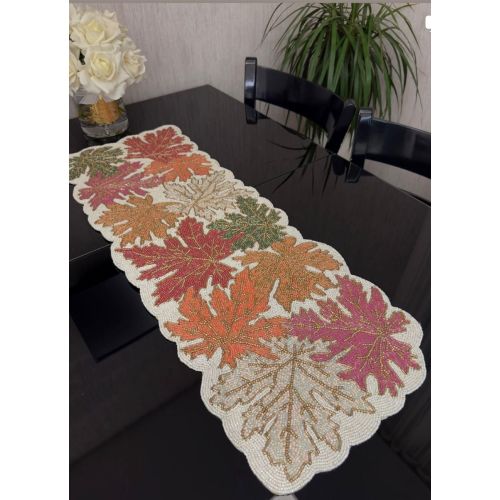Autumn Maple Leaf Beaded Table Runner