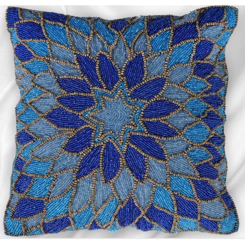 Blue Mandala Beaded Cushion Cover