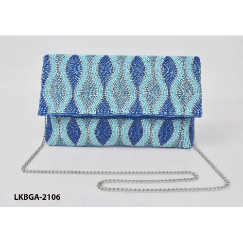 Blue Wave Beaded Envelope Clutch Purse