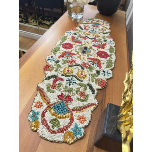 Boho Folk Art Beaded Table Runner