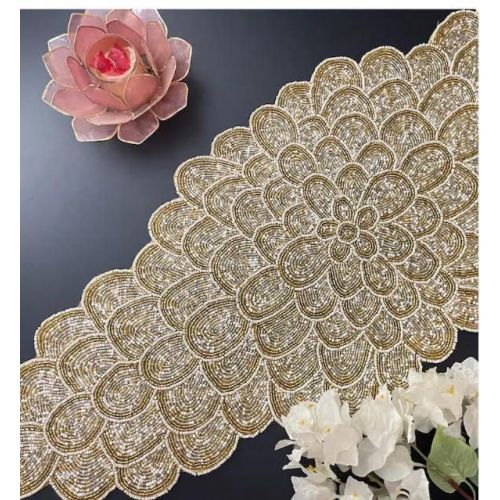 Champagne Bloom Beaded Table Runner