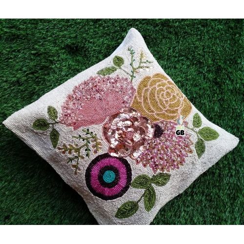 Floral Sequin Embellished Cushion Cover